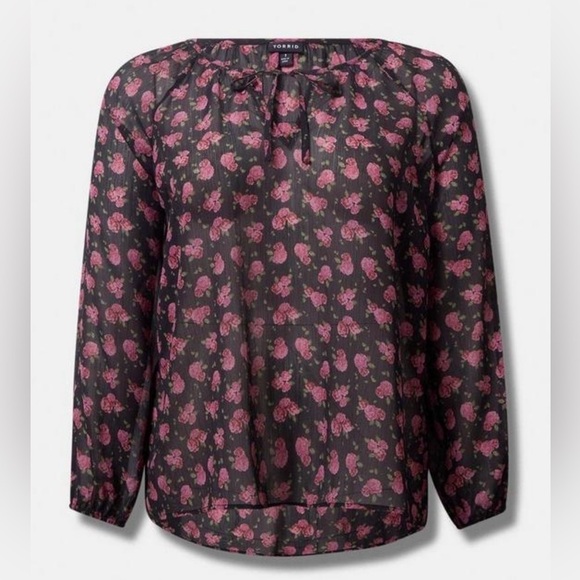 NWT TORRID Women's Plus Size Crinkle Chiffon Tie Front Long Sleeve Top Size 2X - Picture 2 of 10